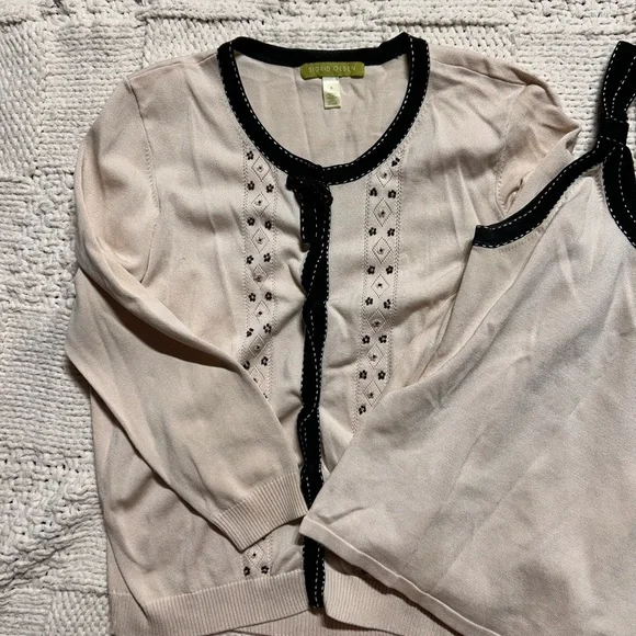 Sigrid Olsen Cream and Black Trim Beaded Cardigan and Tank Set - Picture 10 of 10